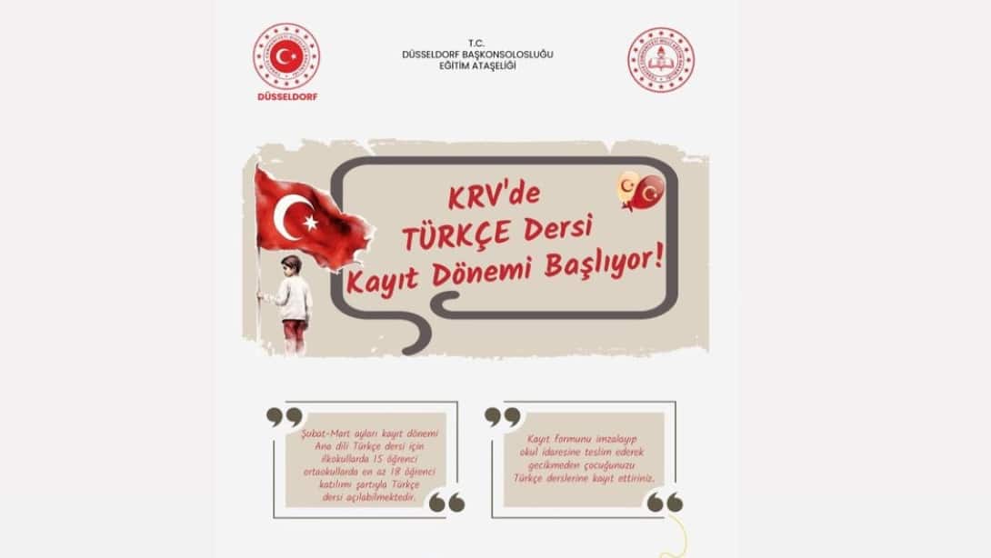 KRV EYALETİNDE TÜRKÇE DERSİNE KAYITLAR ŞUBAT-MART AYLARINDA DEVAM EDİYOR